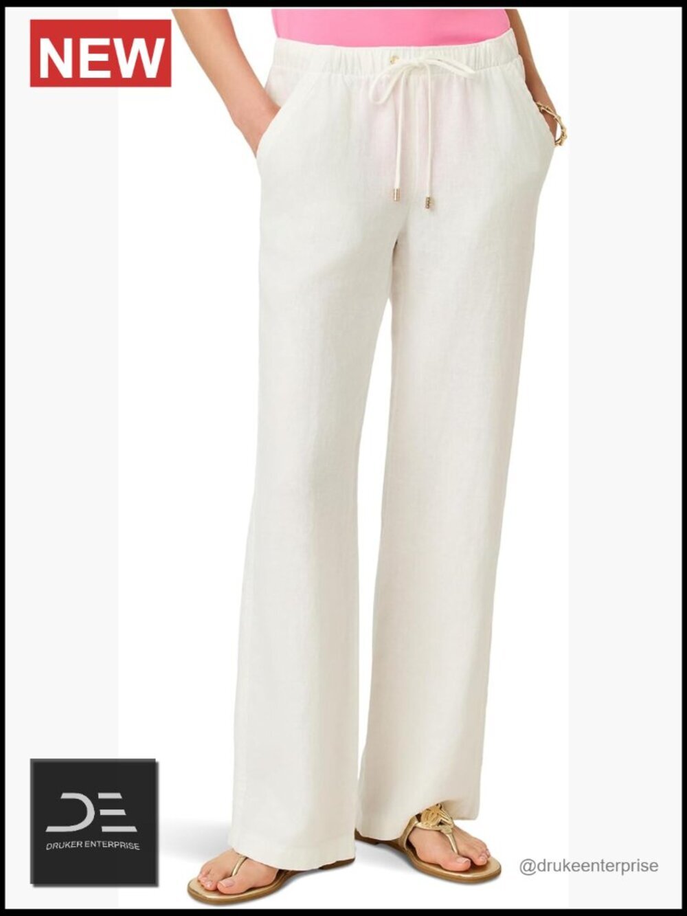 Linen Palazzo Pull On Pants with 31" Inseam